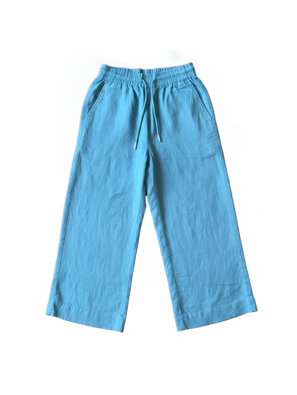 Quince European Linen Wide Leg Pants M Mineral Blue Drawstring Elastic Waist